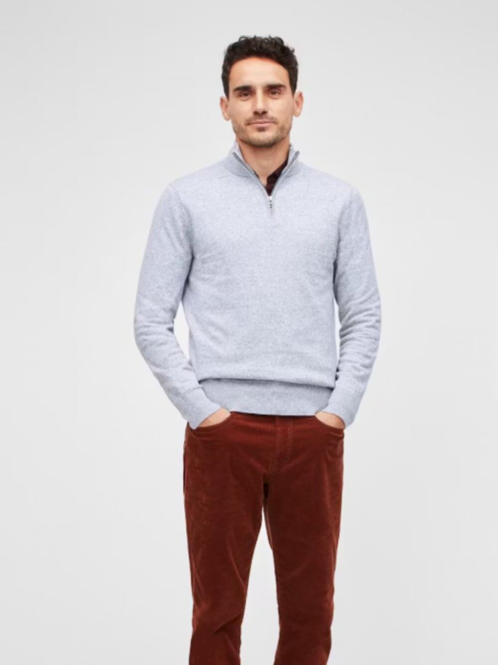 Bonobos Washable Cotton Cashmere Half-Zip Sweater- Grey Heather